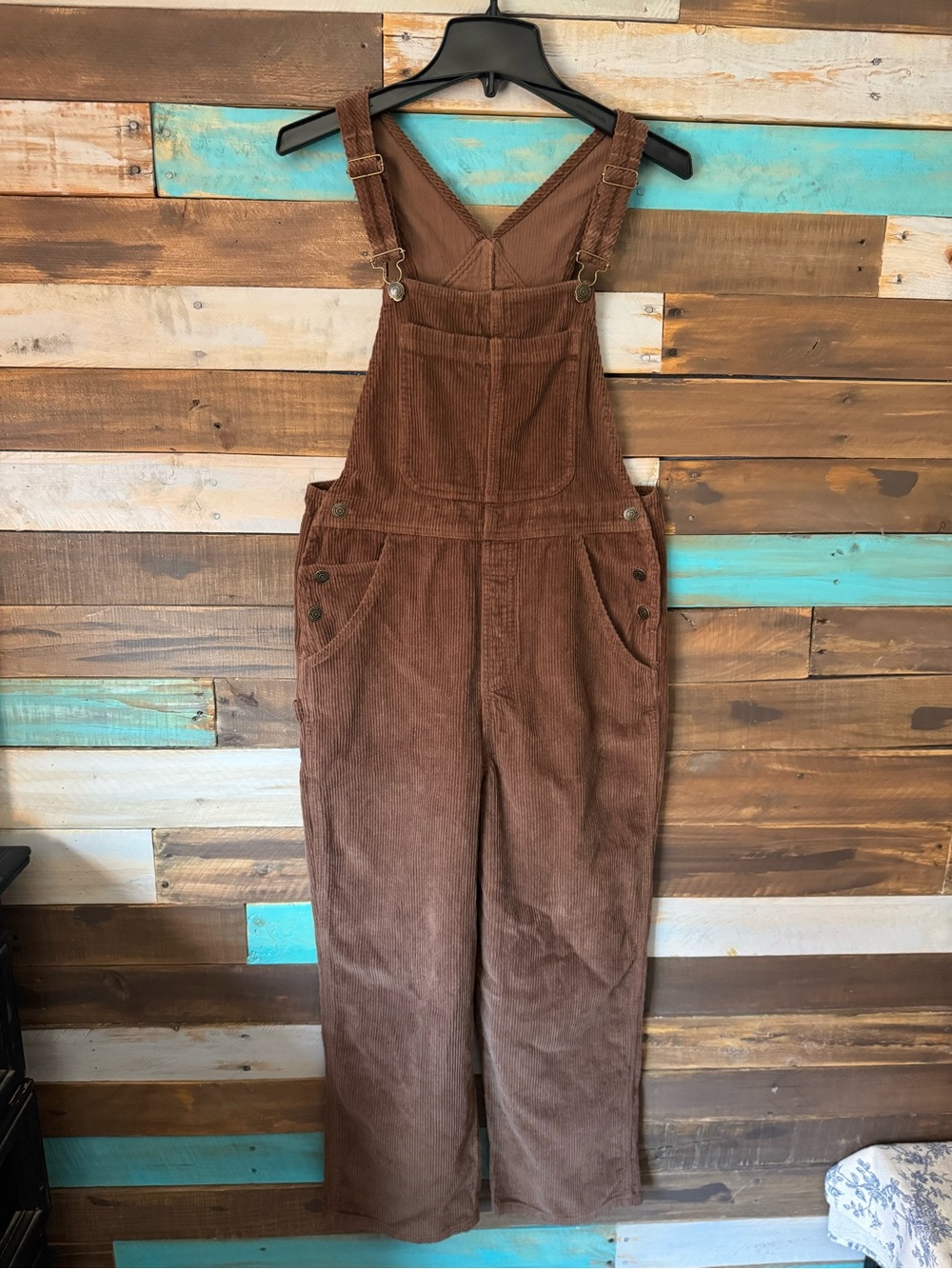Rhythm Brown Corduroy Overalls Baggy Straight Leg Bib Jumpsuit Womens | Size S